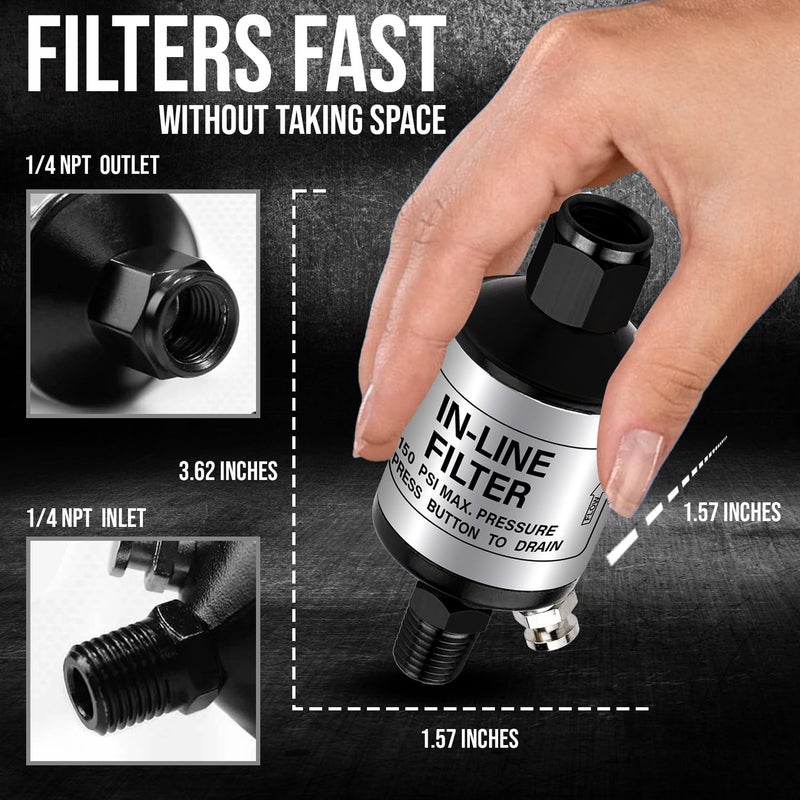 LE LEMATEC Air Compressor Water Separator - 1/4 NPT Inline Moisture Trap, Air Dryer for Pneumatic Tools, HVLP Spray Paint Gun & Airbrush with Easy Drain Valve, AI303 - Image 5